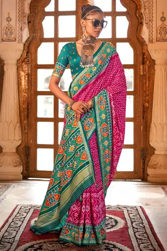Pink ethnic motifs zari patola saree