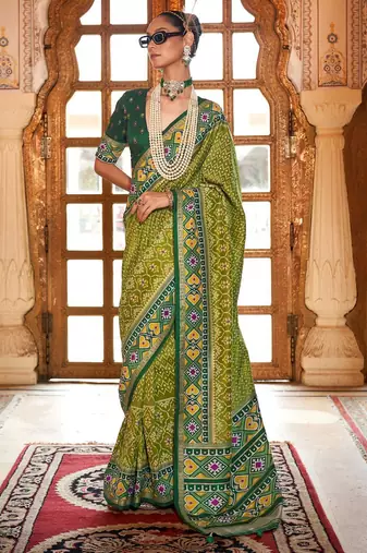 Green ethnic motifs zari patola saree