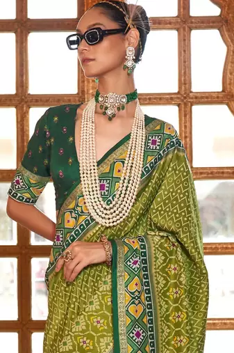 Green ethnic motifs zari patola saree