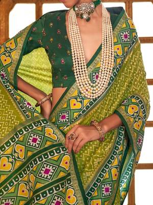 Green ethnic motifs zari patola saree 4
