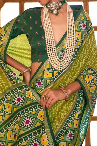 Green ethnic motifs zari patola saree