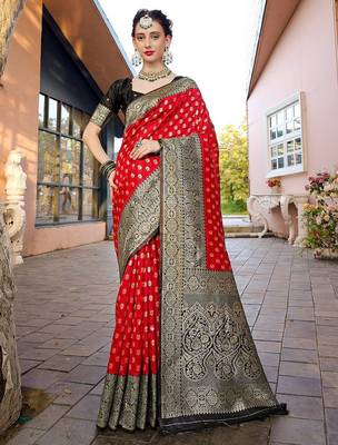 red woven design zari kanjeevaram saree 1