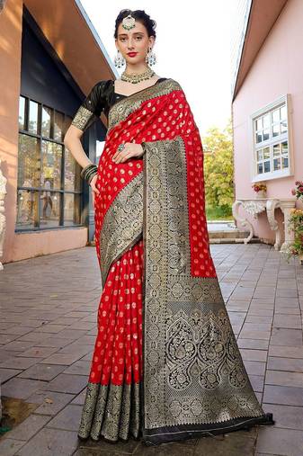 red woven design zari kanjeevaram saree