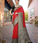 red woven design zari kanjeevaram saree
