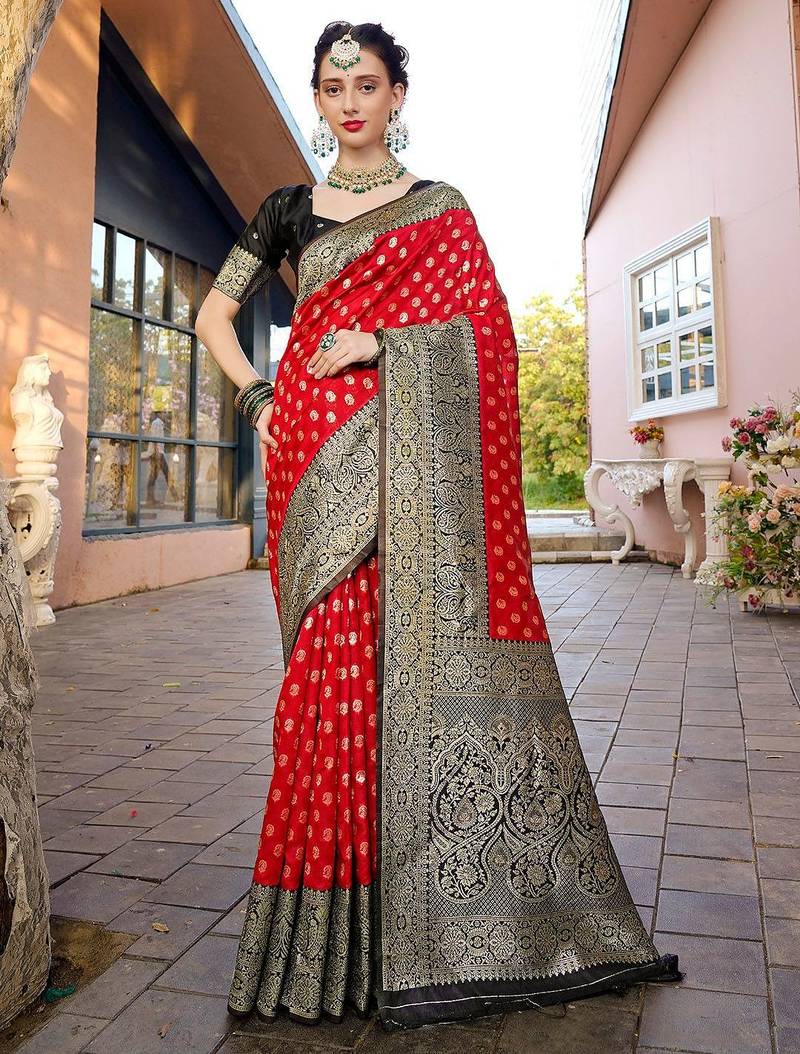 red woven design zari kanjeevaram saree