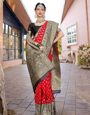 red woven design zari kanjeevaram saree 2