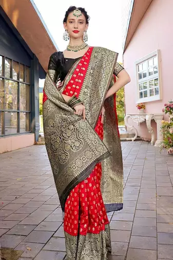 red woven design zari kanjeevaram saree