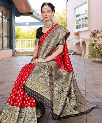 red woven design zari kanjeevaram saree 3