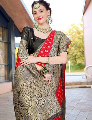 red woven design zari kanjeevaram saree 4
