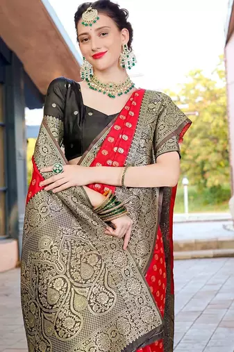 red woven design zari kanjeevaram saree