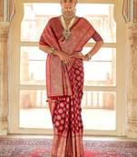 maroon & red ethnic motifs woven design zari banarasi silk blend saree
