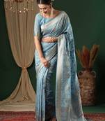 blue ethnic motifs zari georgette kanjeevaram saree