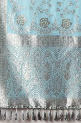 blue ethnic motifs zari georgette kanjeevaram saree