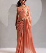 peach embellished beads and stones satin saree