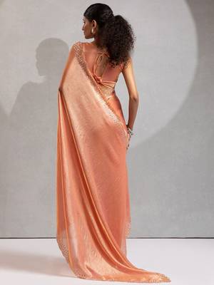 peach embellished beads and stones satin saree 3