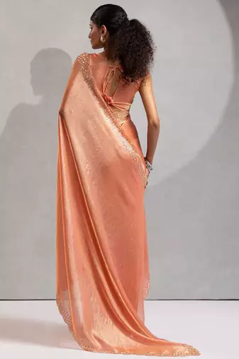 peach embellished beads and stones satin saree