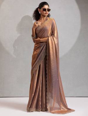 multicolor embellished beads and stones satin designer saree 1