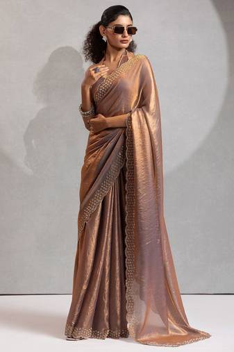 multicolor embellished beads and stones satin designer saree