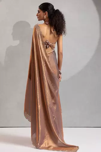 multicolor embellished beads and stones satin designer saree