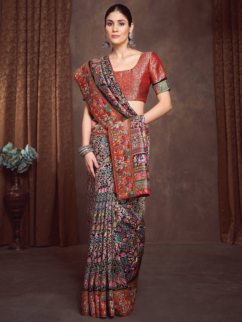 black ethnic motifs zari viscose rayon saree