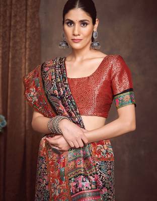black ethnic motifs zari viscose rayon saree 4