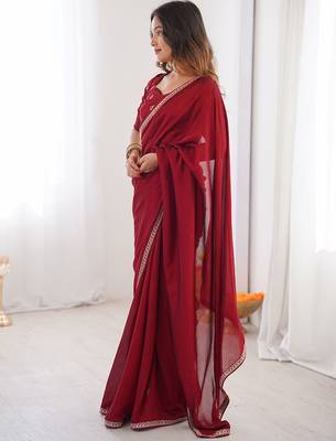 Maroon embroidered silk blend saree 2