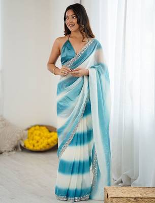 blue tie and dye beads and stones satin designer saree 2