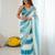 blue tie and dye beads and stones satin designer saree
