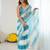 blue tie and dye beads and stones satin designer saree