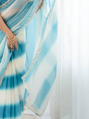 blue tie and dye beads and stones satin designer saree 5