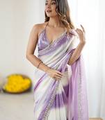 violet tie and dye beads and stones satin designer saree