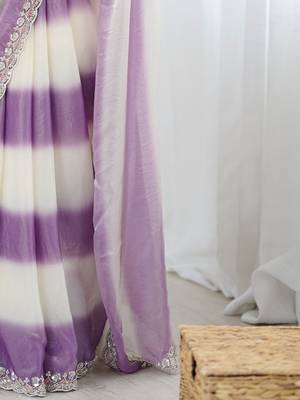 violet tie and dye beads and stones satin designer saree 5
