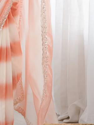 peach tie and dye beads and stones satin designer saree 5