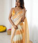 white tie and dye beads and stones satin designer saree