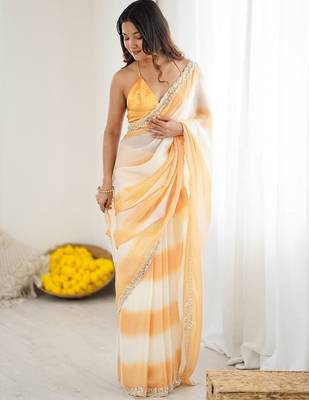 white tie and dye beads and stones satin designer saree 3