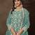 Blue net semi stitched suit with embroidery work