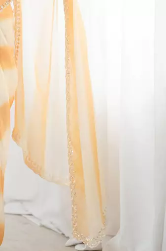 white tie and dye beads and stones satin designer saree