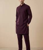 wine color cotton men's kurta with pants