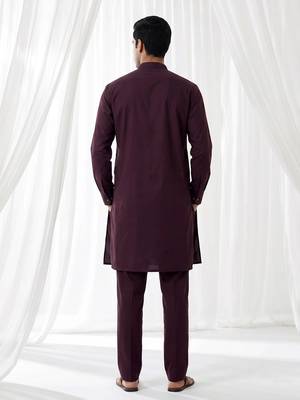 wine color cotton men's kurta with pants 2