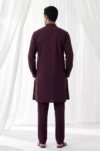 wine color cotton men's kurta with pants