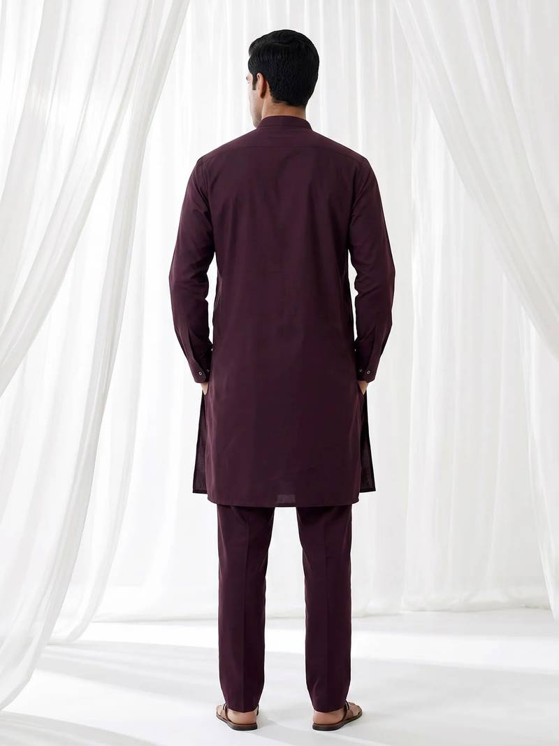 wine color cotton men's kurta with pants