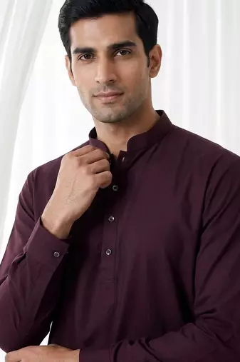 wine color cotton men's kurta with pants