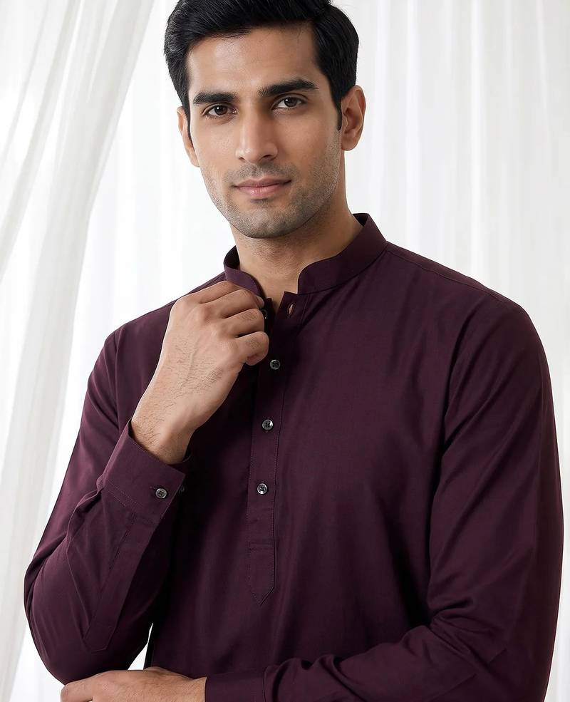 wine color cotton men's kurta with pants