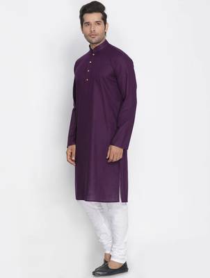 purple cotton men's kurta with white churidar pajama 2