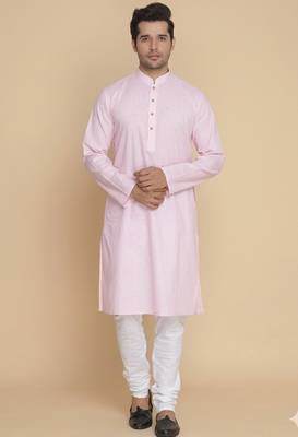 pink cotton men's kurta with white churidar pajama 1