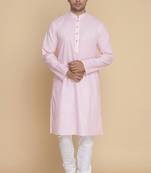 pink cotton men's kurta with white churidar pajama