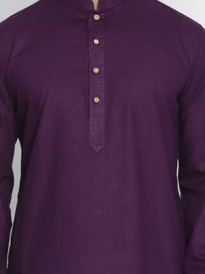 purple cotton men's kurta with white churidar pajama 4