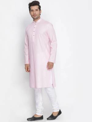 pink cotton men's kurta with white churidar pajama 2