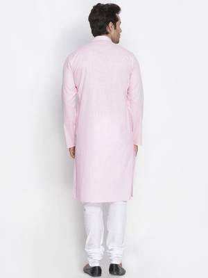 pink cotton men's kurta with white churidar pajama 3