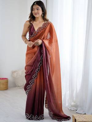 multicolor ombre beads and stones satin designer saree 1